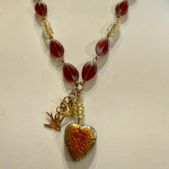 Unique Handcrafted Artisan Glass Beaded Heart Pendant - Picture 10 of 12